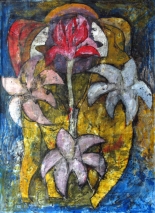 Zwei Madonnas mit vier Blumen 40x60