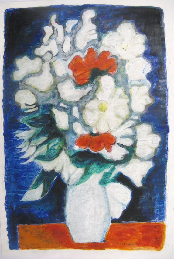 Blumen in weißer Vase 64x43