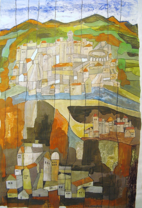 Stadt in Hügellandschaft 44x66