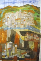 Stadt in Hügellandschaft 44x66